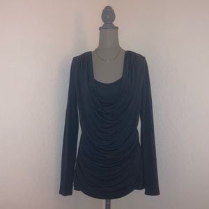 Ann Taylor LOFT M Blue Draped Long Sleeve Shirt